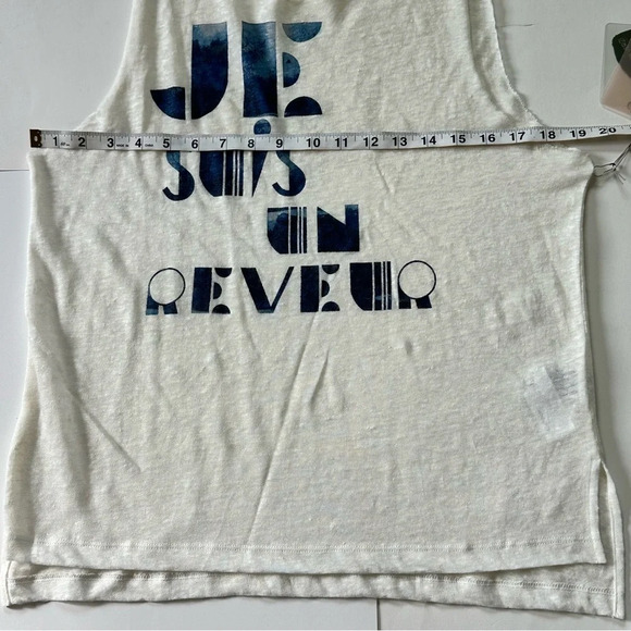 JE SUIS EN RÊVE Graphic Sleeveless 100% Linen Tank Dress Ivory Relaxed Yoga 🔥 - Picture 4 of 8